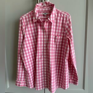 🎀🤍 Croft & Barrow Pink White Check Gingham Button Down Shirt Top, Women’s XL